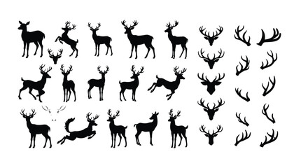Fototapeta premium Deer black silhouette collection.