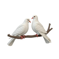 Two White Doves On Branch, Peace And Love Symbol, Isolated