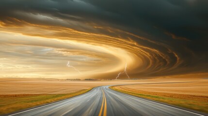 Powerful tornado formation over rural landscape nature photography dramatic sky hyperrealistic view