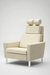 White chair with two round pillows on top of it