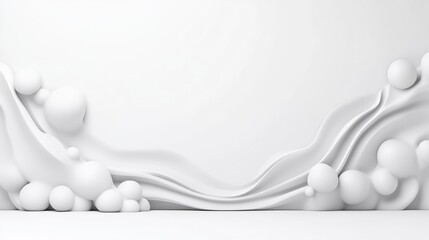 Abstract white minimalist backdrop with flowing drapes and rounded shapes