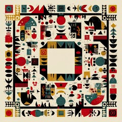 Abstract African Patterns and Icons in Minimalist Style  