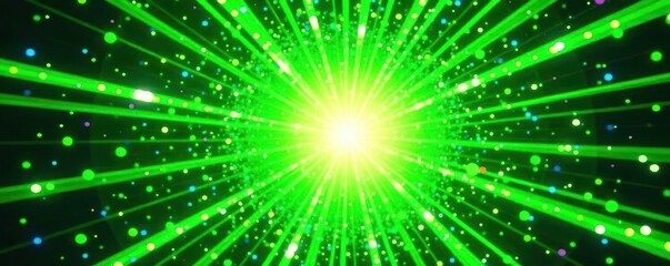 Fototapeta premium Green sunburst explosion, dotted comic halftone effect , illustration, comic book