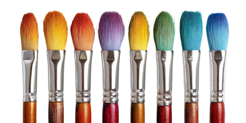 Set of colorful artist paintbrushes isolated on transparent background for creative and artistic visuals