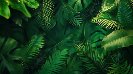 Lush Tropical Greenery Background Dark Green Leaves Texture