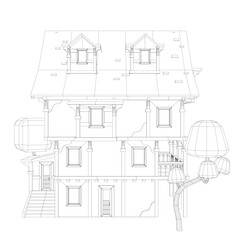 A house with a tree in front of it. The house is very large and has a lot of windows