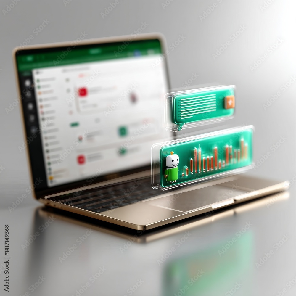 Leinwandbilder ai-powered business insights: laptop displaying chatbot, analytics, and communication interface for 