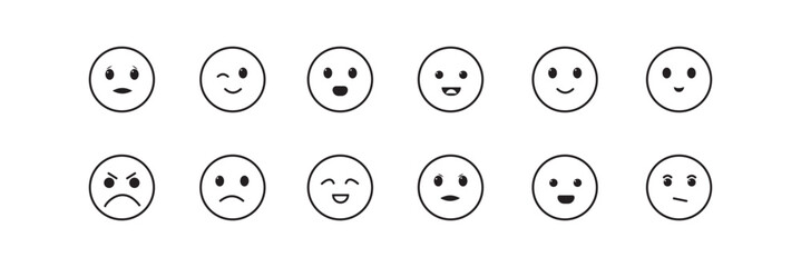 emojis icons set in trendy flat style. Happy, neutral, sad, emoji, vectors. Vector illustration.