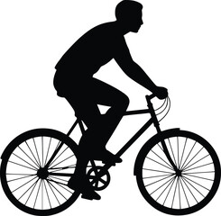 Obraz premium Silhouette of a person riding a bicycle, emphasizing motion, balance, and sleek contrast in minimalist composition
