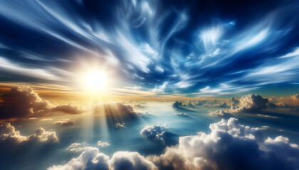 Beautiful sky with sun and clouds afternoon