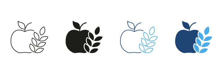 Healthy food and lifestyle line and solid icon set. Fitness and wellness symbol collection. Isolated vector illustration