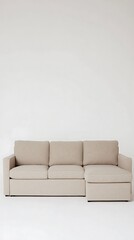 White couch with three cushions and a black arm rest