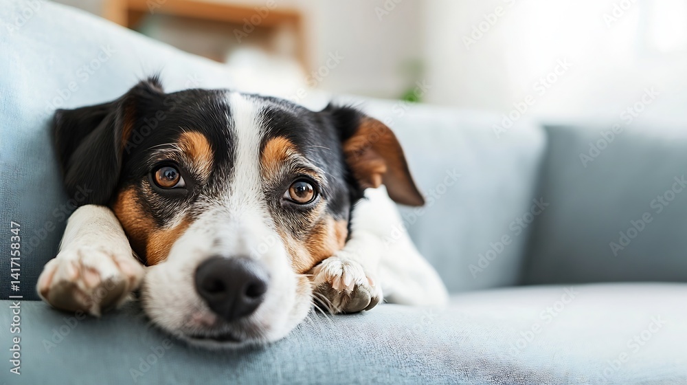 Poster Lazy Beagle Dog Relaxing on a Sofa at Home : Generative AI