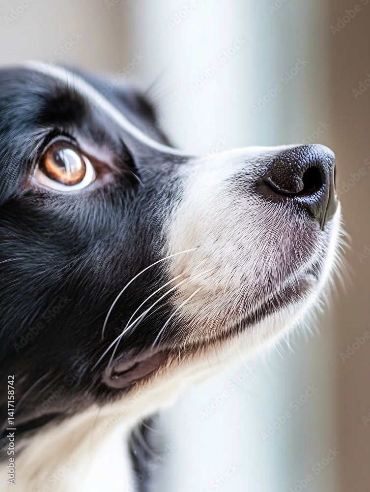 Poster adorable close up of a dog's face with brown eyes and a playful expression : generative ai