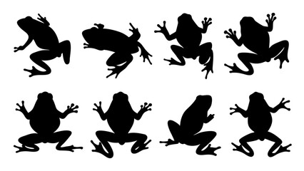 set of frog silhouette vector on white background