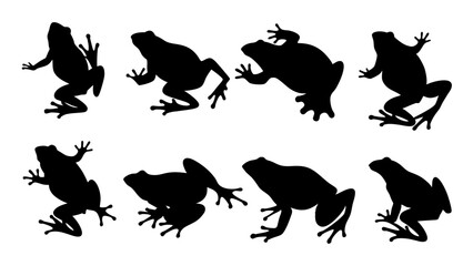 set of frog silhouette vector on white background
