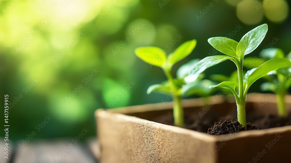 Aufkleber Fresh Green Plants Growing in Soil with a Beautiful Bokeh Background for Nature Themed Projects : Generative AI