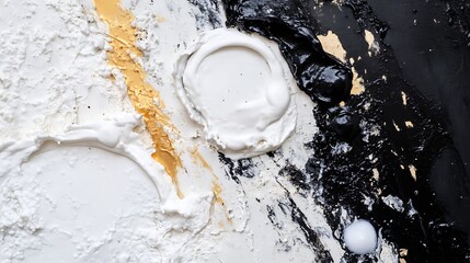 Artistic Expression of Texture and Color Mixing Black and White Paint on Canvas : Generative AI