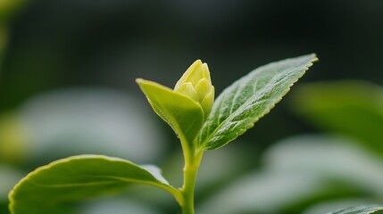 Obraz premium Fresh Green Buds and Leaves on Plant in Nature's Light : Generative AI