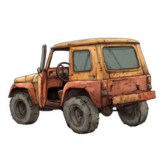 Obraz premium Vintage off-road vehicle illustration displaying weathered aesthetics on black background