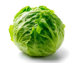 Head of fresh iceberg lettuce, healthy food, isolated on white background