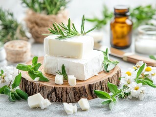 Elegant food presentation parmesan cheese cutting on rustic wood platter culinary delight natural setting close-up view