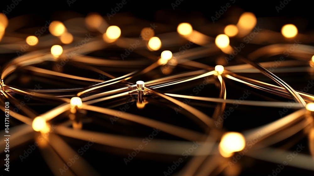 Poster Artistic Close Up of Connected Golden Wires with Soft Light Effects : Generative AI