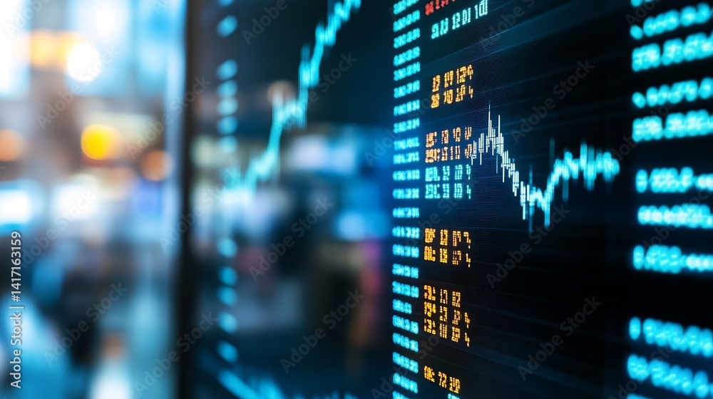 Leinwandbilder Digital stock market display with data charts and trends indicating financial analysis : Generative AI