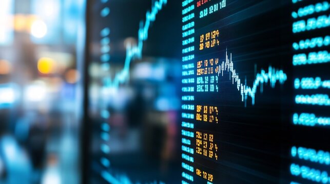 Digital stock market display with data charts and trends indicating financial analysis : Generative AI
