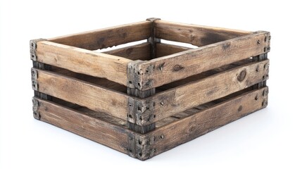 Rustic wooden crate isolated on white background. (1)