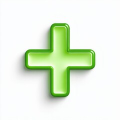 Green plus sign, medical cross symbol, additive isolated on white background