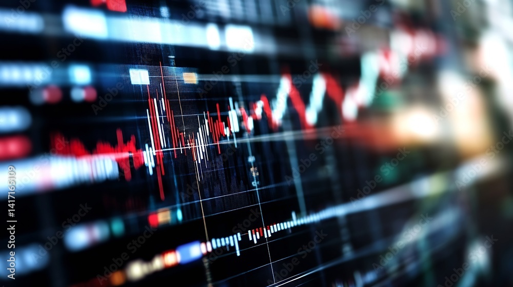 Poster Abstract Financial Data Graph on Digital Screen with Colorful Stock Market Trends : Generative AI