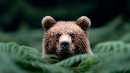 Obraz premium Brown Bear Closeup in Lush Green Forest