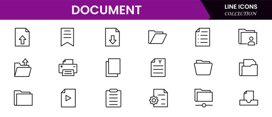 A set of line icons related to documents, contracts, passports, resumes, and archives. Outline icons collection. Vector illustration web line icon collection