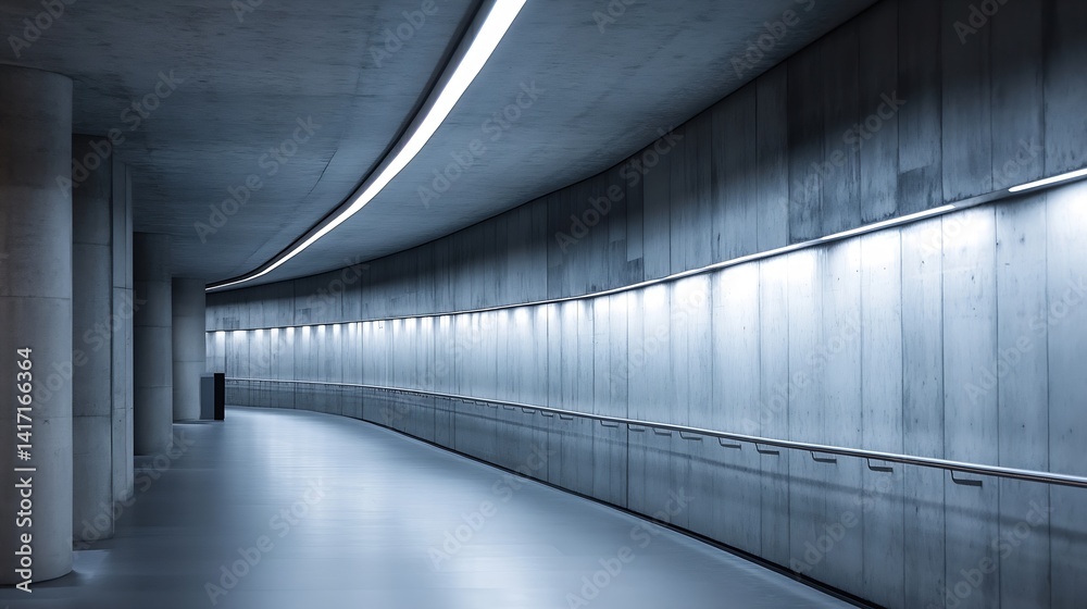 Poster modern architectural design featuring a sleek concrete hallway with bright led lighting : generative