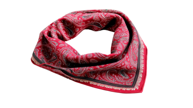 Red paisley bandana floating on transparent background