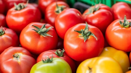 Fresh and Juicy Tomatoes Displayed at Farmers Market : Generative AI