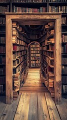 A captivating tunnel of books in a historic library.
