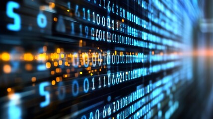 Naklejka premium Dynamic digital background filled with binary code showcasing technology and data visualization : Generative AI