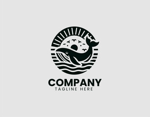 Whale And Sun Vector Logo Design