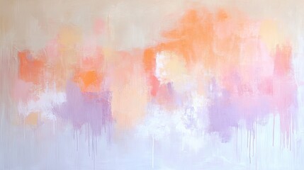 Obraz premium A pastel abstract painting featuring soft hues of peach, lavender, and ivory.