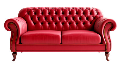 Obraz premium Red leather chesterfield sofa isolated on transparent background