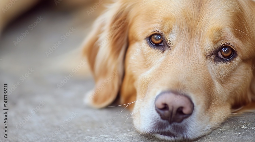 Poster golden retriever dog resting with soulful eyes showcasing warmth and affection in close up : generat
