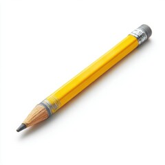 Close up of a single yellow pencil on a plain surface isolated on white background
