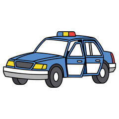 Cartoon Styled Blue and White Police Car With Open Door on Transparent Background