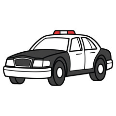 Cartoon Police Car Vehicle Isolated on Transparent Background with Red Emergency Light