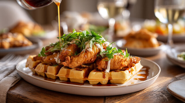 Chicken and waffles recipe homemade brunch idea delicious maple syrup breakfast southern comfort food guide