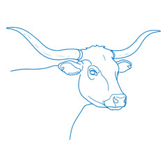 Rustic Western Line Art of a Texas Longhorn Cow Standing Proud with Large Horns in a Clean and Simplistic Farm Animal Vector Illustration