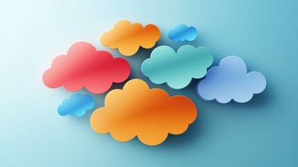 Obraz premium Public discussion and brainstorming vector concept shown with cloud combined with different speech bubbles like diversity talking, briefing or conference, seminar or symposium.