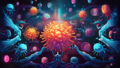 Obraz premium 003-063-135-Biohacking infections to treat diseases.The immune system visualized as an RPG battle.for po (1)